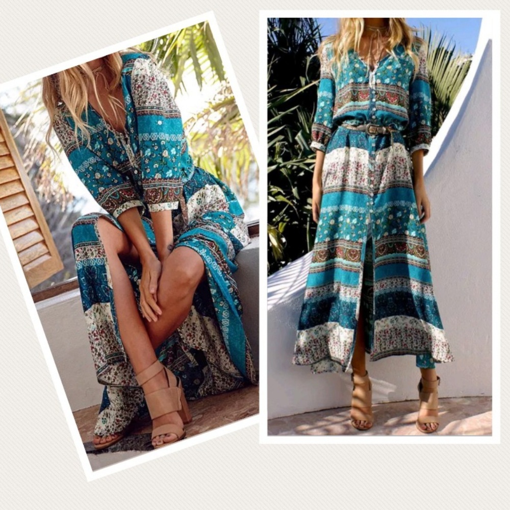 Teal Boho Maxi Dress